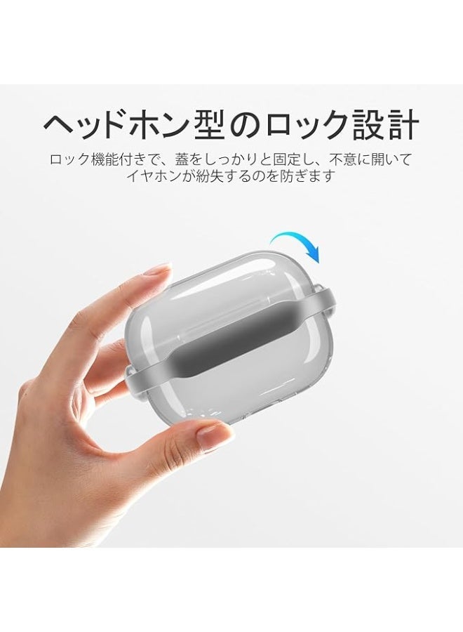 متوافق مع غطاء AirPods Pro من الجيل الثالث، إصدار 2025، غطاء AirPods Pro 3، مصنوع من مادة TPU، مزود بقفل ومؤشر LED، مرئي، مقاوم للصدمات، يمنع السقوط، مزود بحلقة تعليق، عملي (شفاف ورمادي) - Image 4